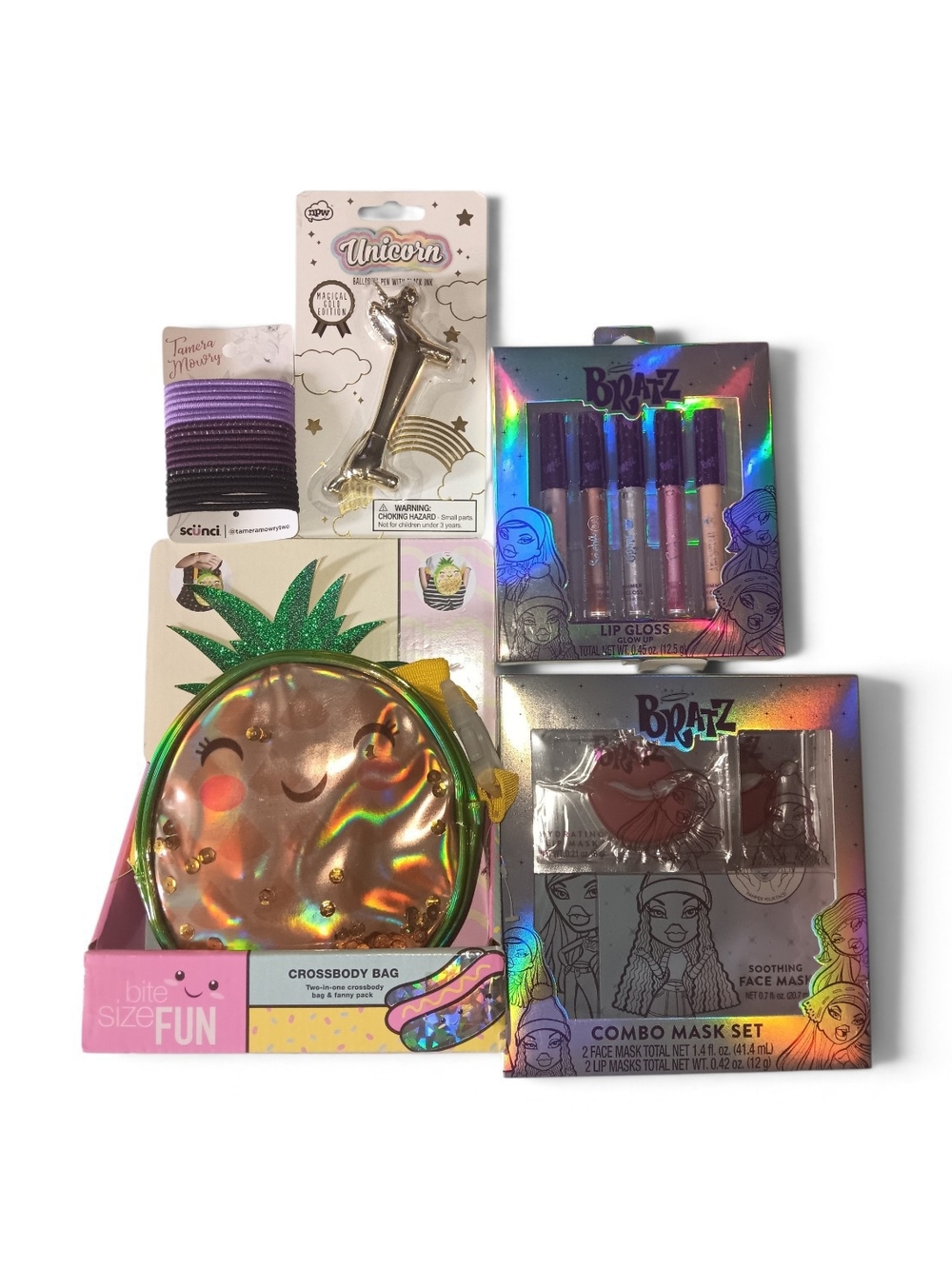 New Kids Holographic Pineapple Crossbody Bag & Makeup Gift Set - Gold/Green